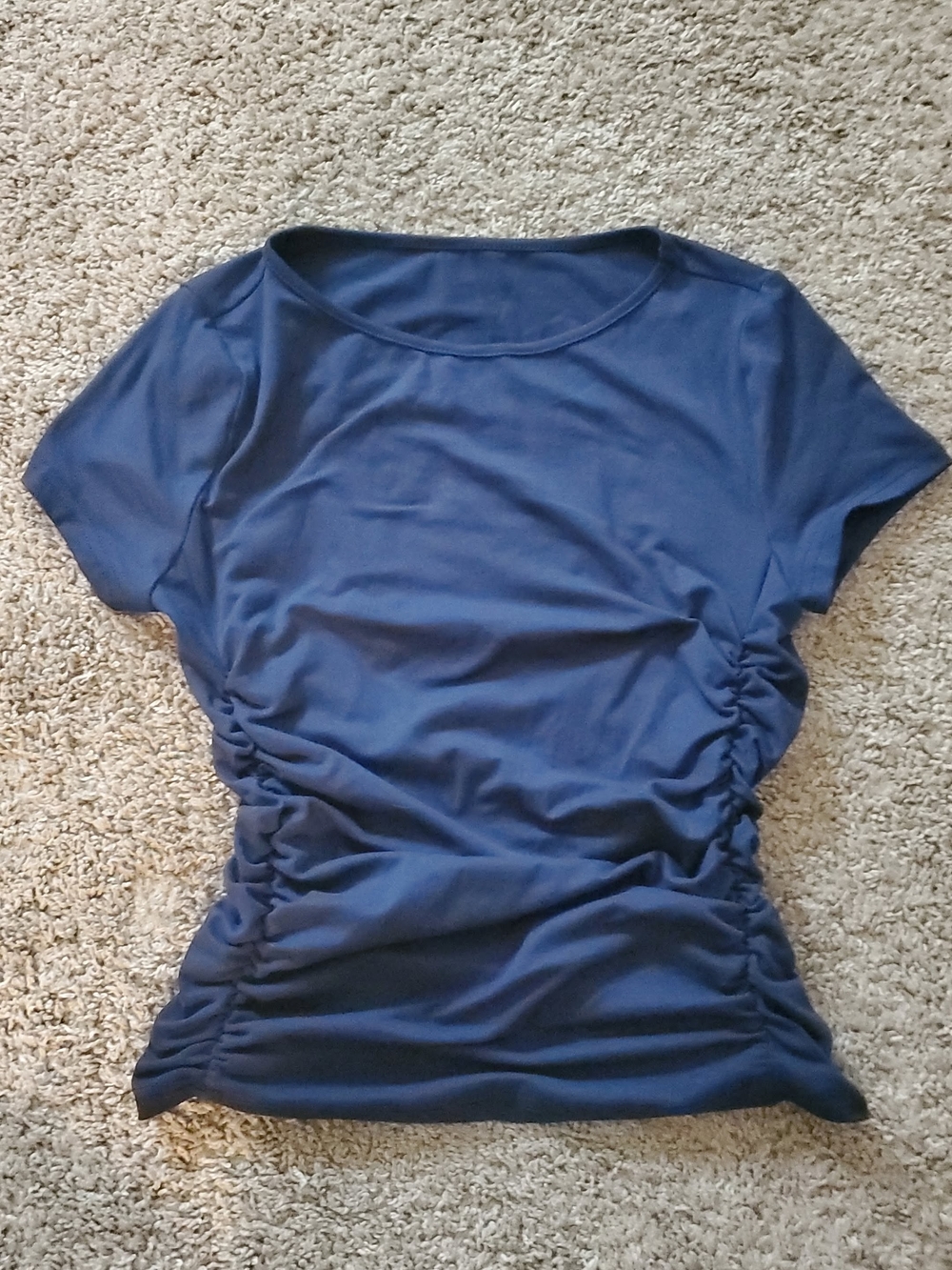 Navy Sinched Side Short Sleeve Women's Top